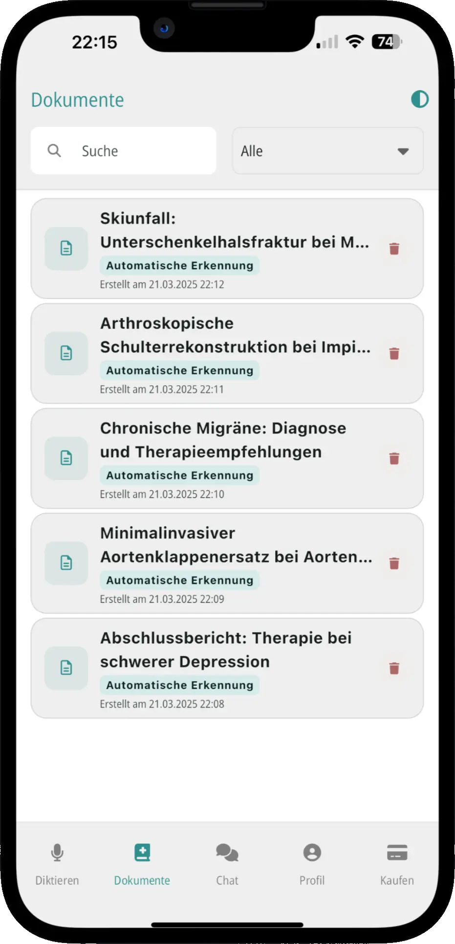 Arztbrief.ai Dokumentenliste