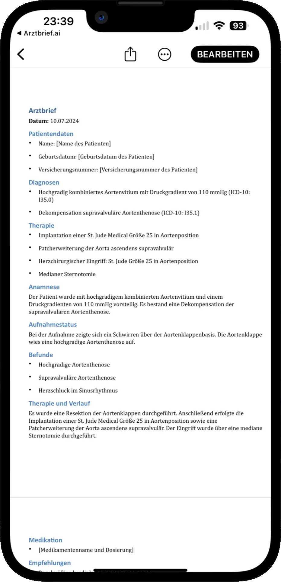 Arztbrief.ai generierter Brief