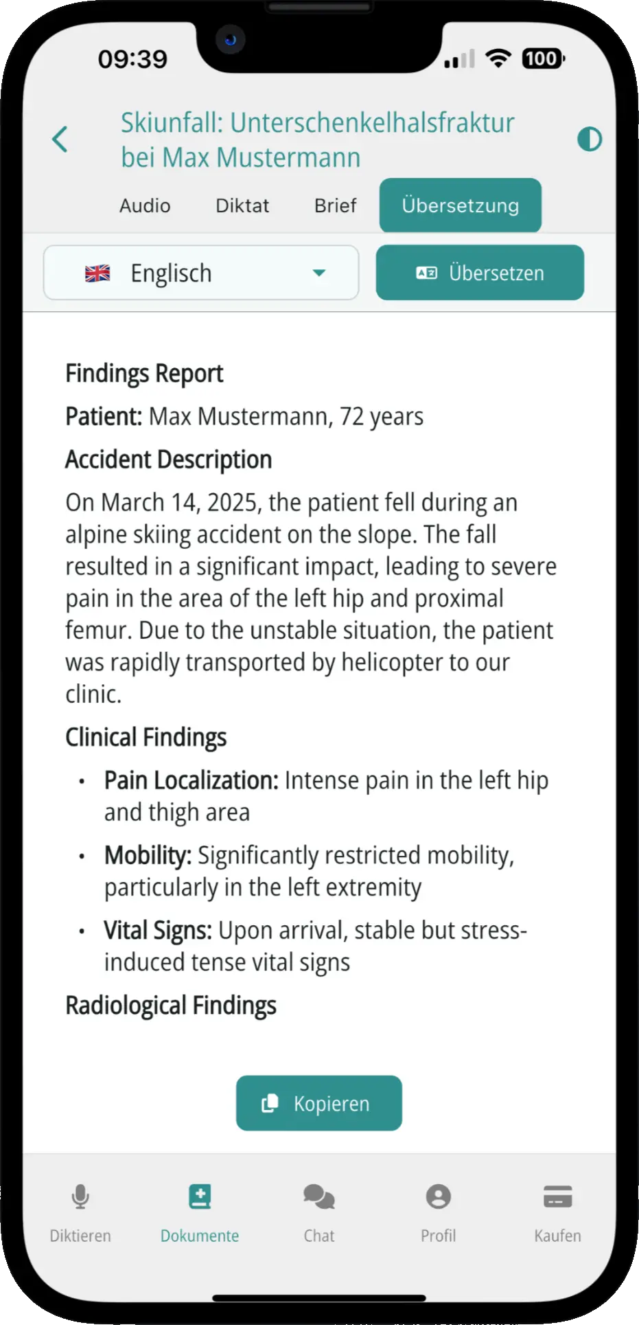 Arztbrief.ai Übersetzungsfunktion